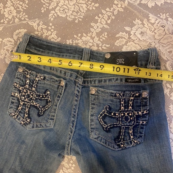 MISS ME STUDDED BOOT CUT JEANS SZ 29 BEJEWELED CROSS POCKETS - Picture 5 of 10